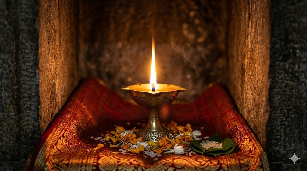 Vaishno Devi Akhand Jyot ghee lamp burning at Bhawan shrine