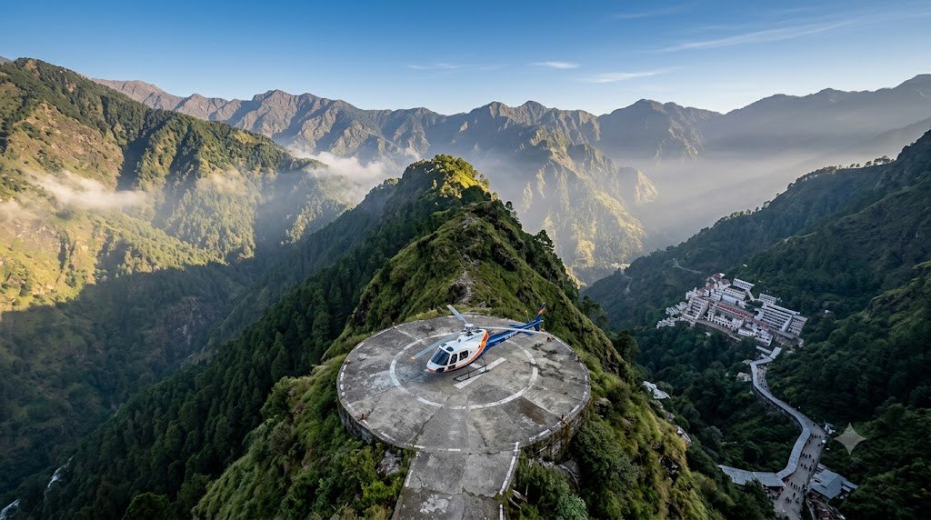 Vaishno Devi helicopter timing: helipad on Trikuta ridge above the Bhawan