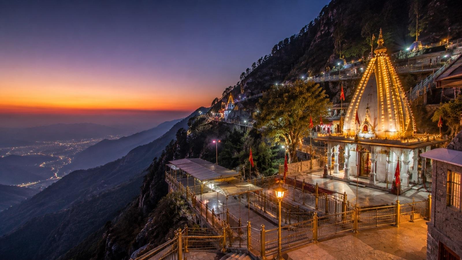 Bhairon Baba temple above Bhawan at sunset on Trikuta peak