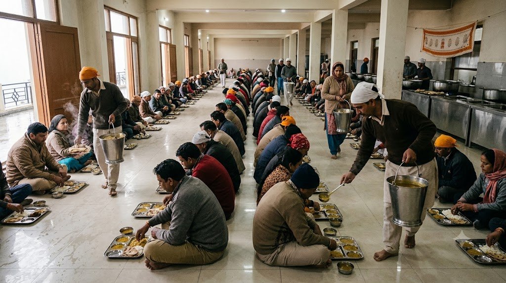 Vaishno Devi annadanam free langar meal served to pilgrims at a Shrine Board community kitchen
